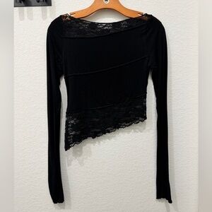 Silence + Noise Black Asymmetrical Lace Top